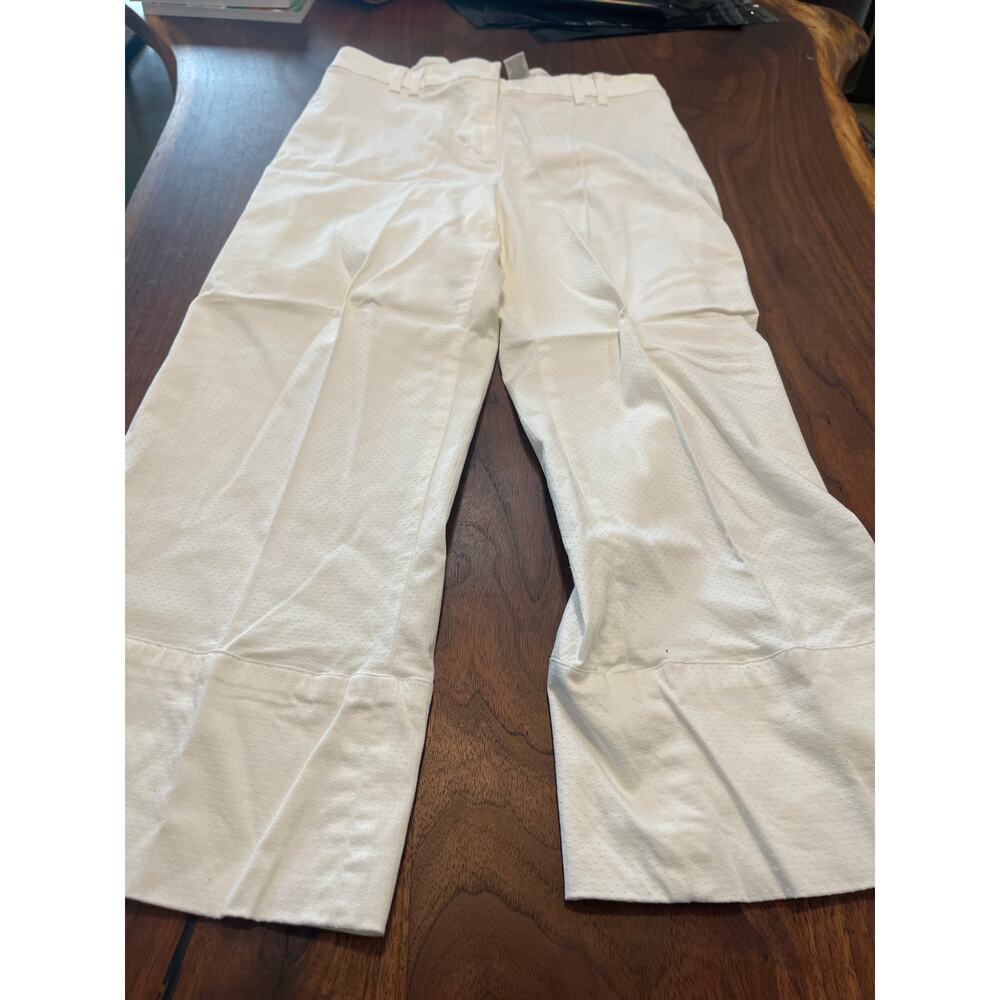 Women Nine & Company capris 14 white pockets cotton pleated slit legs comfy 25"